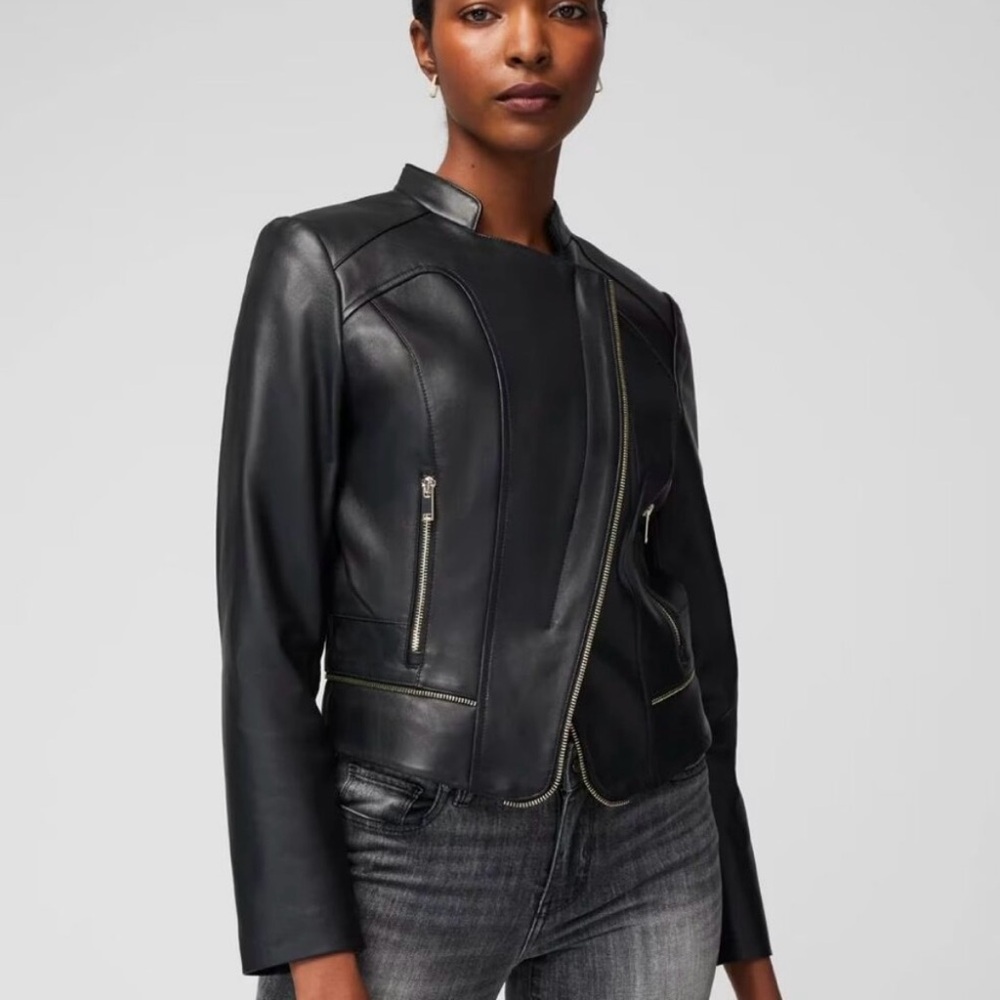 White House Black Market Black Leather Jacket - Size 0